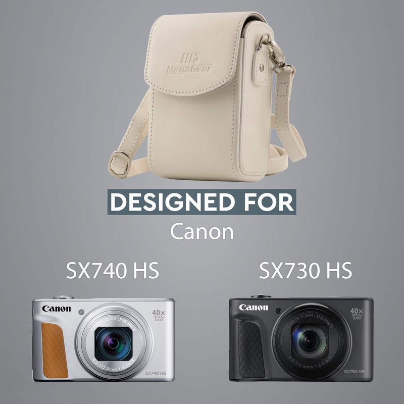 MegaGear Canon PowerShot SX740 HS, SX730 HS Leather Camera Case with Strap - White - Image 5